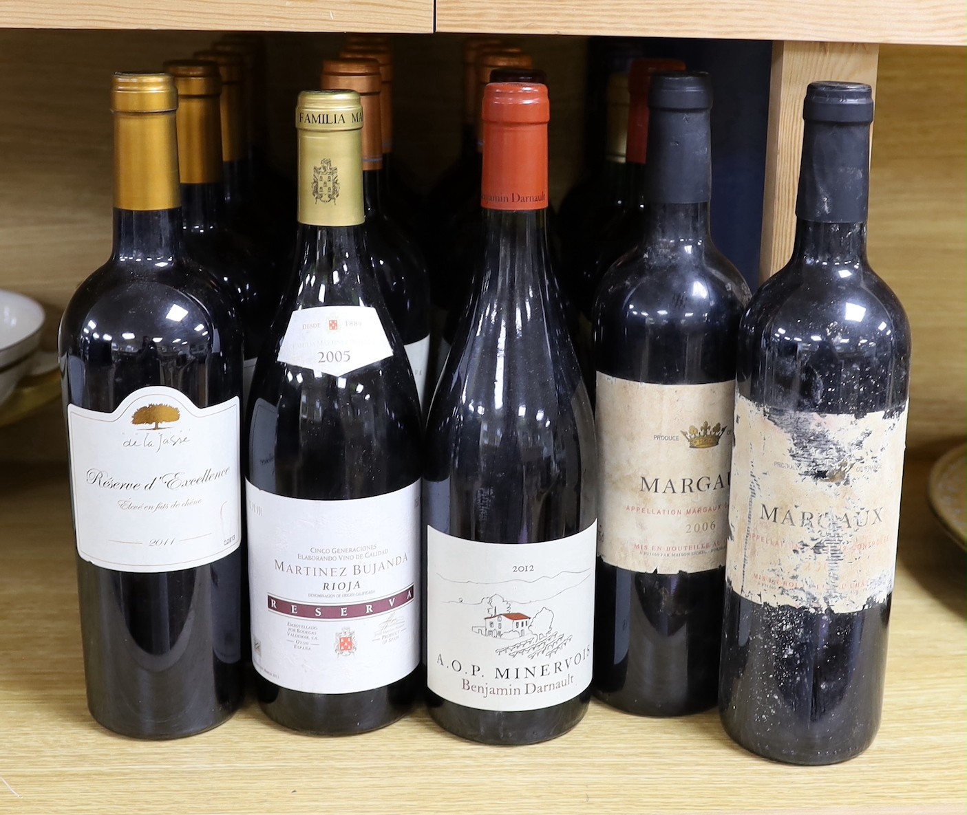 20 various bottles of red wine including 5 bottles of Reserve d’Excellence 2011, 7 bottles of Pauillac 2006, etc.